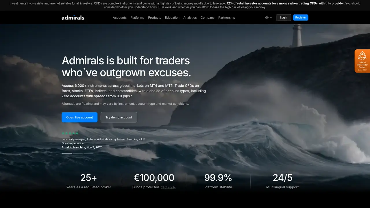 Admiral Markets official website screenshot