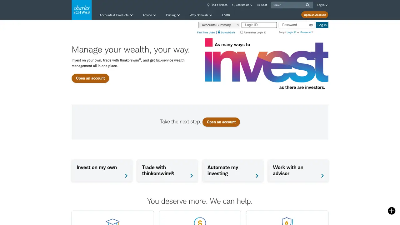 Charles Schwab official website screenshot