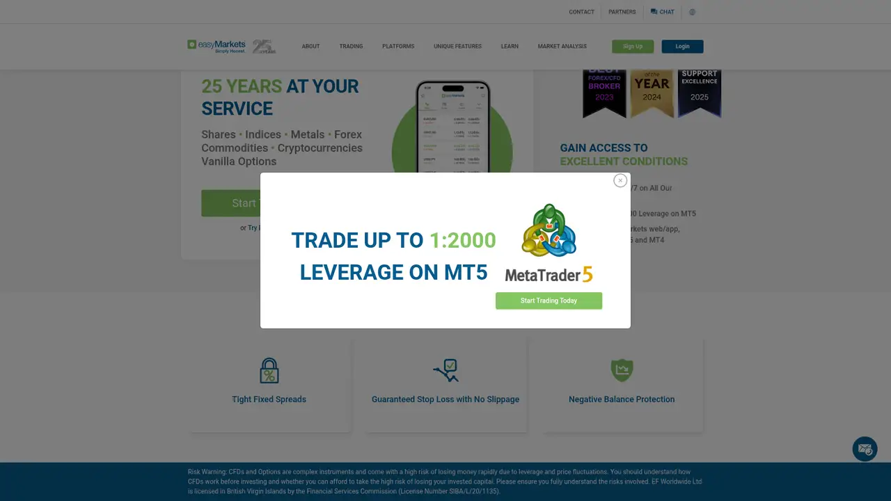 easyMarkets official website screenshot