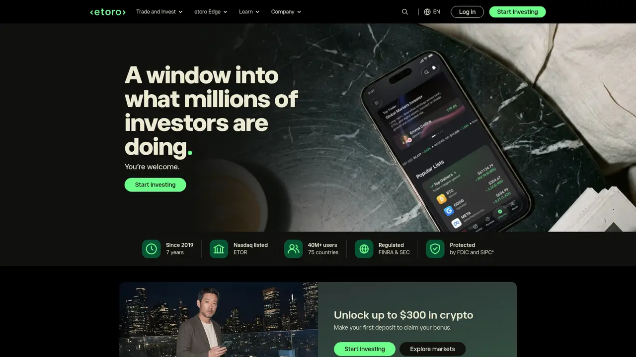 eToro official website screenshot