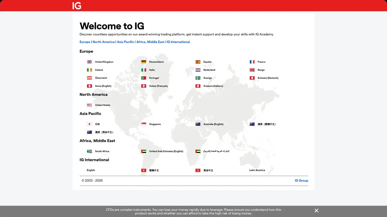 IG Group official website screenshot