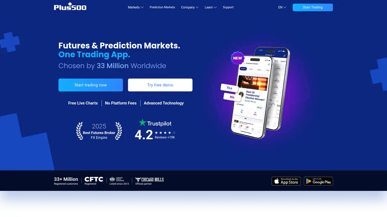 Plus500 official website screenshot