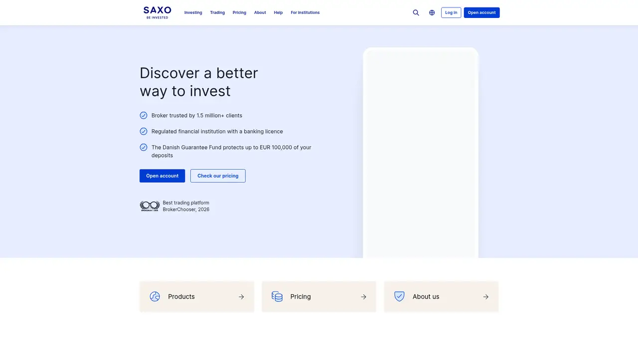 Saxo Bank official website screenshot
