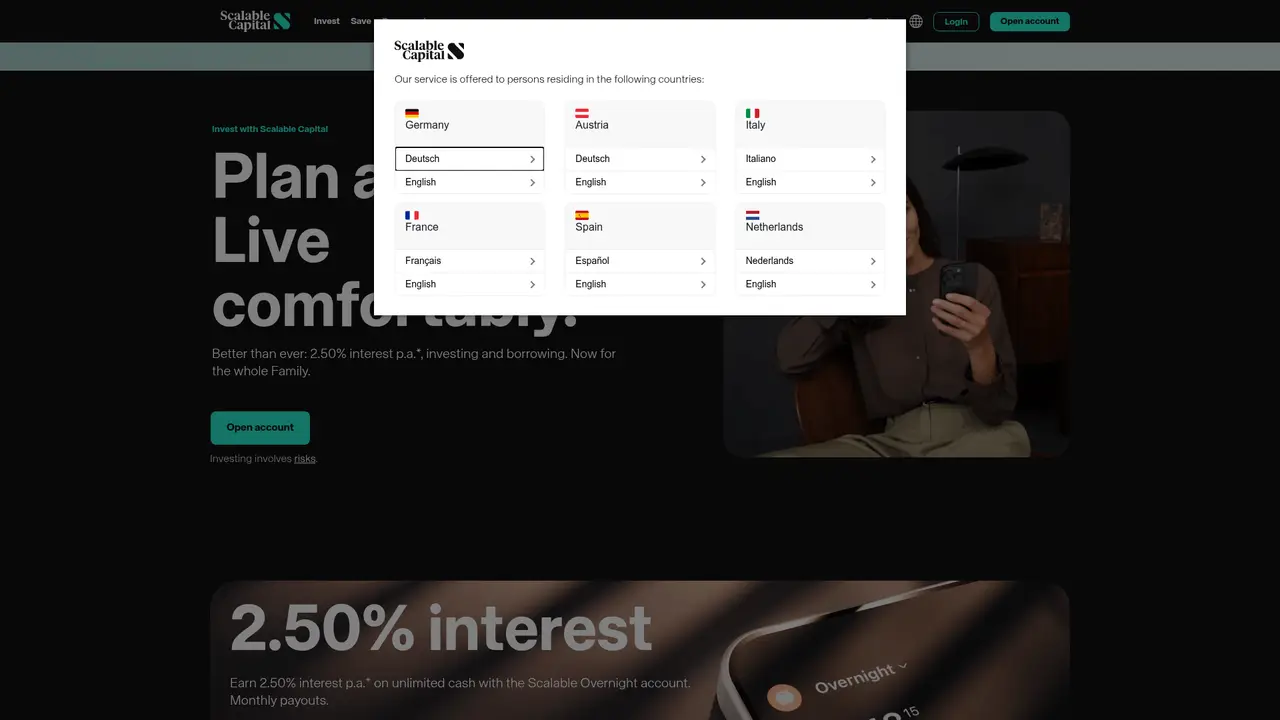 Scalable Capital official website screenshot