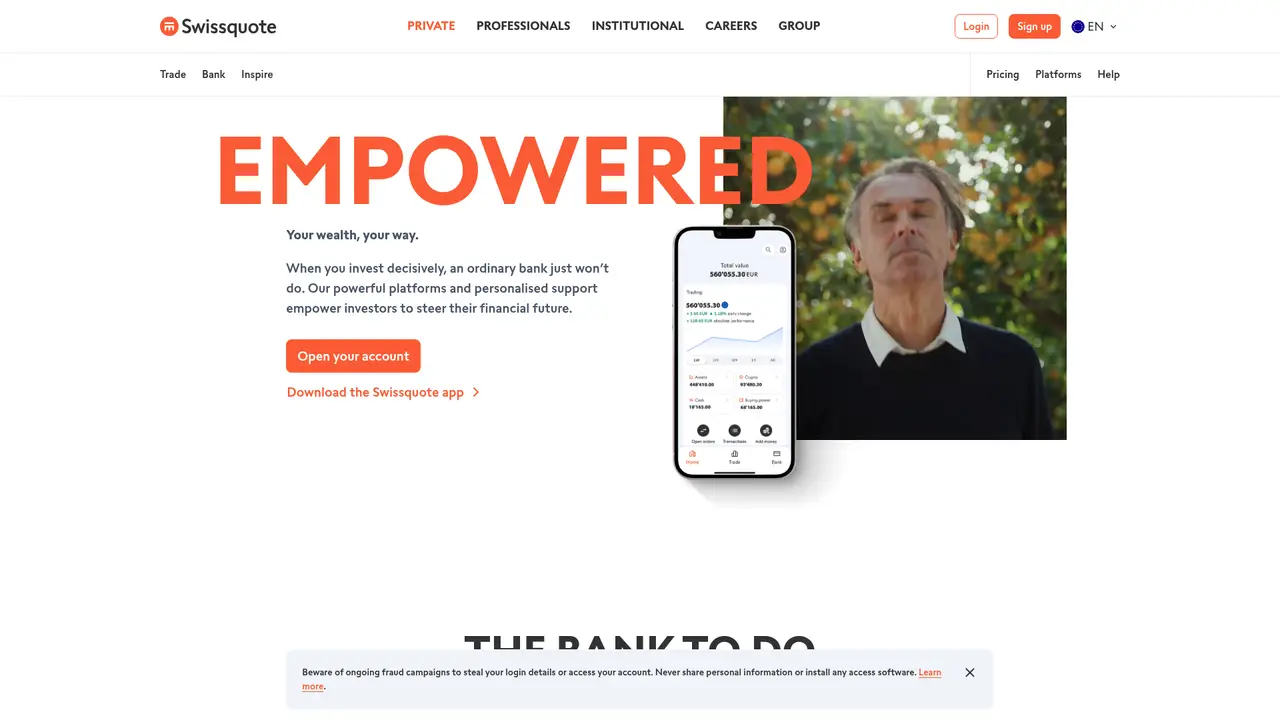 Swissquote official website screenshot