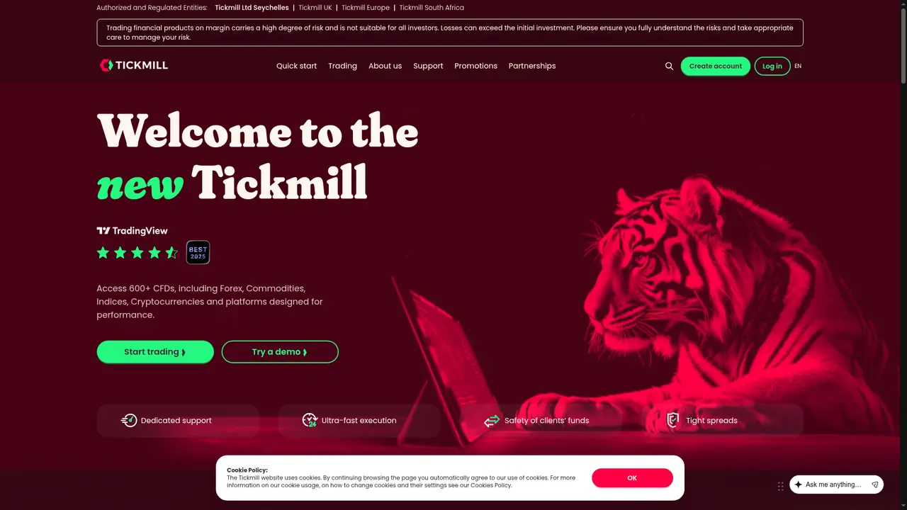 Tickmill official website screenshot