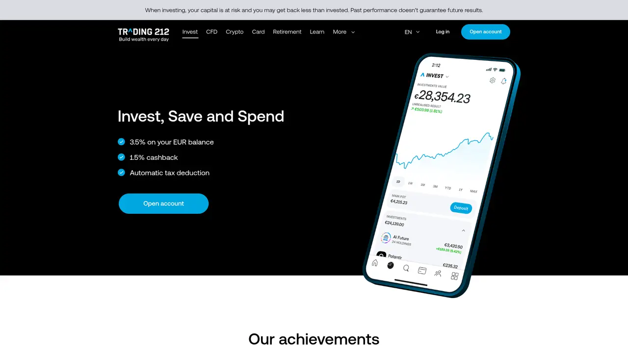 Trading 212 official website screenshot